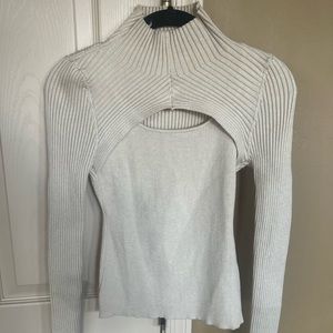 Cream long sleeve keyhole shrug sweater